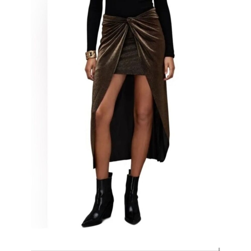 All Saints Sami Black Gold Metallic Skirt Women’s Sz 8